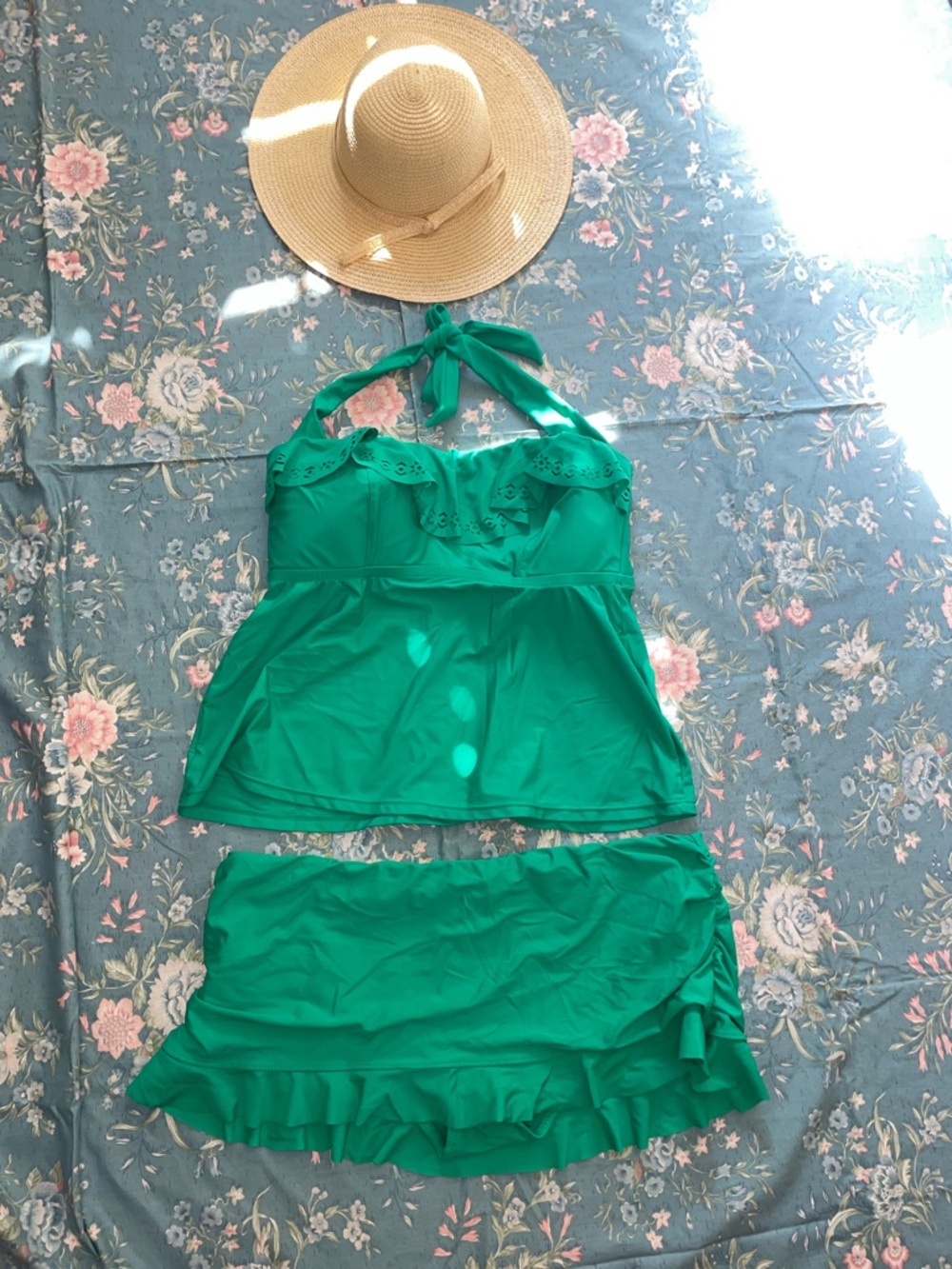 Jessica Simpson Green Tankini Swimwear With Skirted Bottom